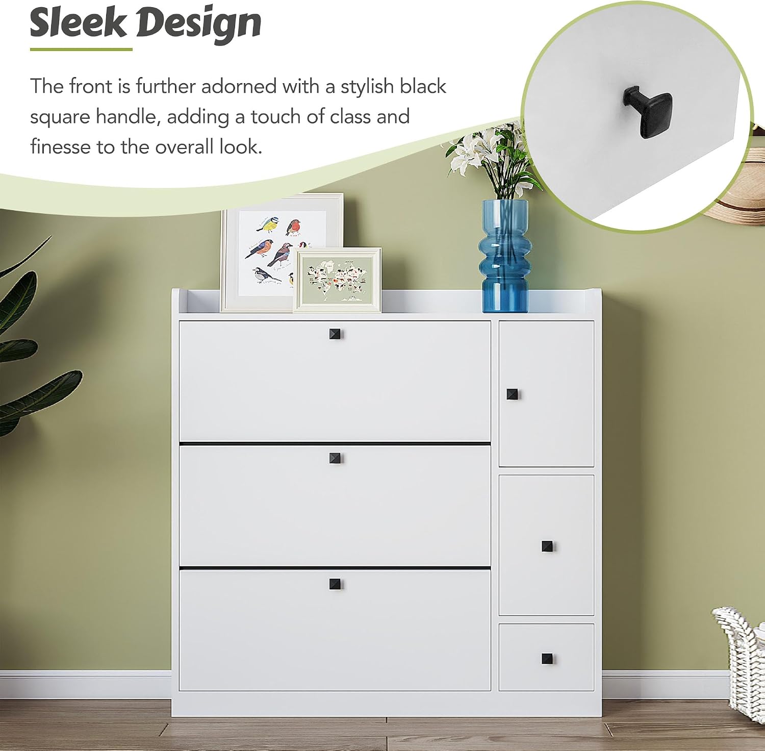 Versatile Shoe Cabinet 3 Flip Drawers Storage Entryway Organizer with Drawer Freestanding Shoe Rack with Pull-Down Seat for Hallway, White
