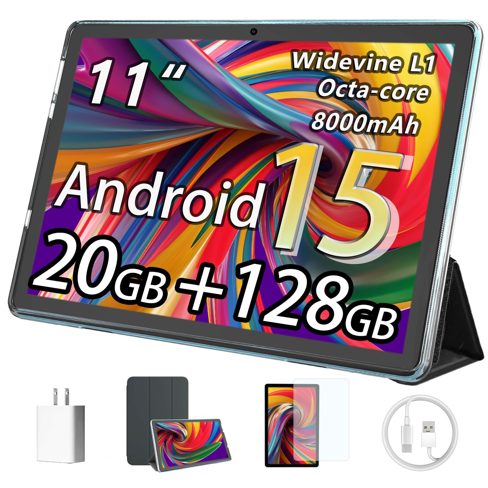 HUIHUANG Android 15 Tablet 11 Inch 20GB RAM 128GB ROM 1TB Expansion Octa-Core Processor 8000mAh Battery WiFi 5 Dual Camera BT5.0 1280x800 LCD Touch Screen-image-20