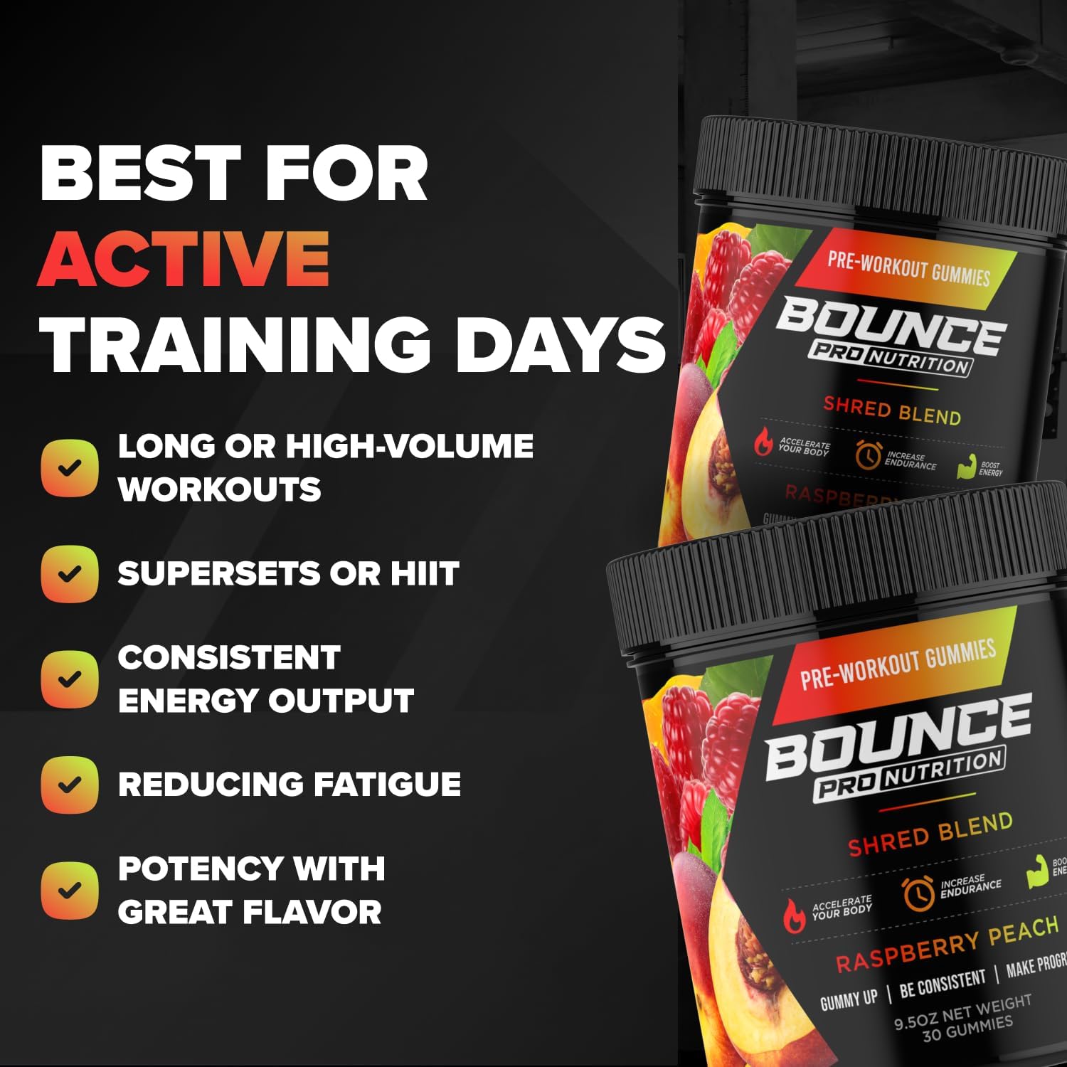 Bounce Pro Shred Blend Pre Workout Gummies – Raspberry Peach – 70 Vegan Gummies with Caffeine, Ashwagandha & L-Theanine for Energy, Focus & Endurance (70 Count (Pack of 1), Raspberry Peach)