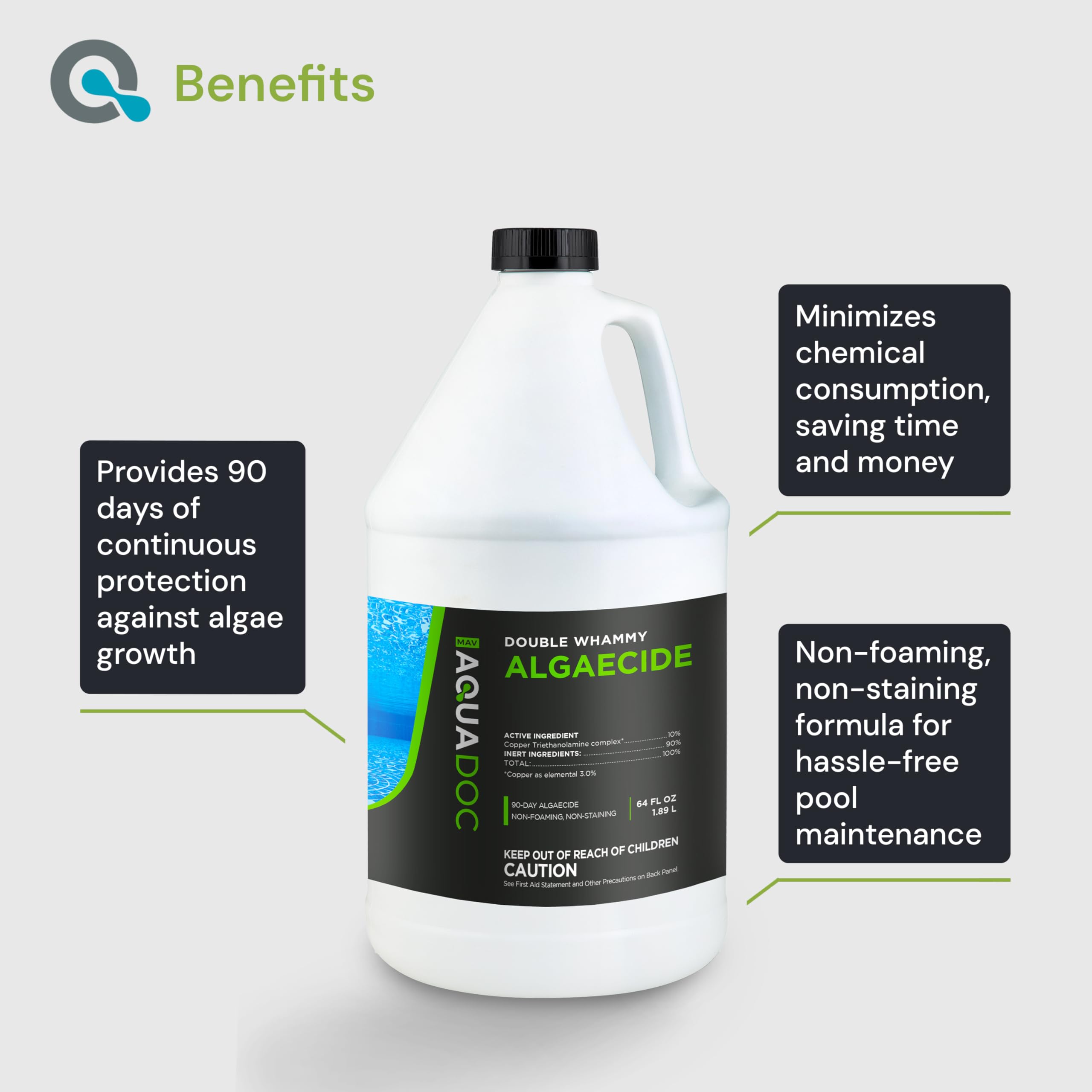 AquaDoc - Alguicida de cobre para piscina, 90 días para piscina enterrada, para prevenir y eliminar algas de piscina, súper algicida para apertura de piscina, 64 onzas