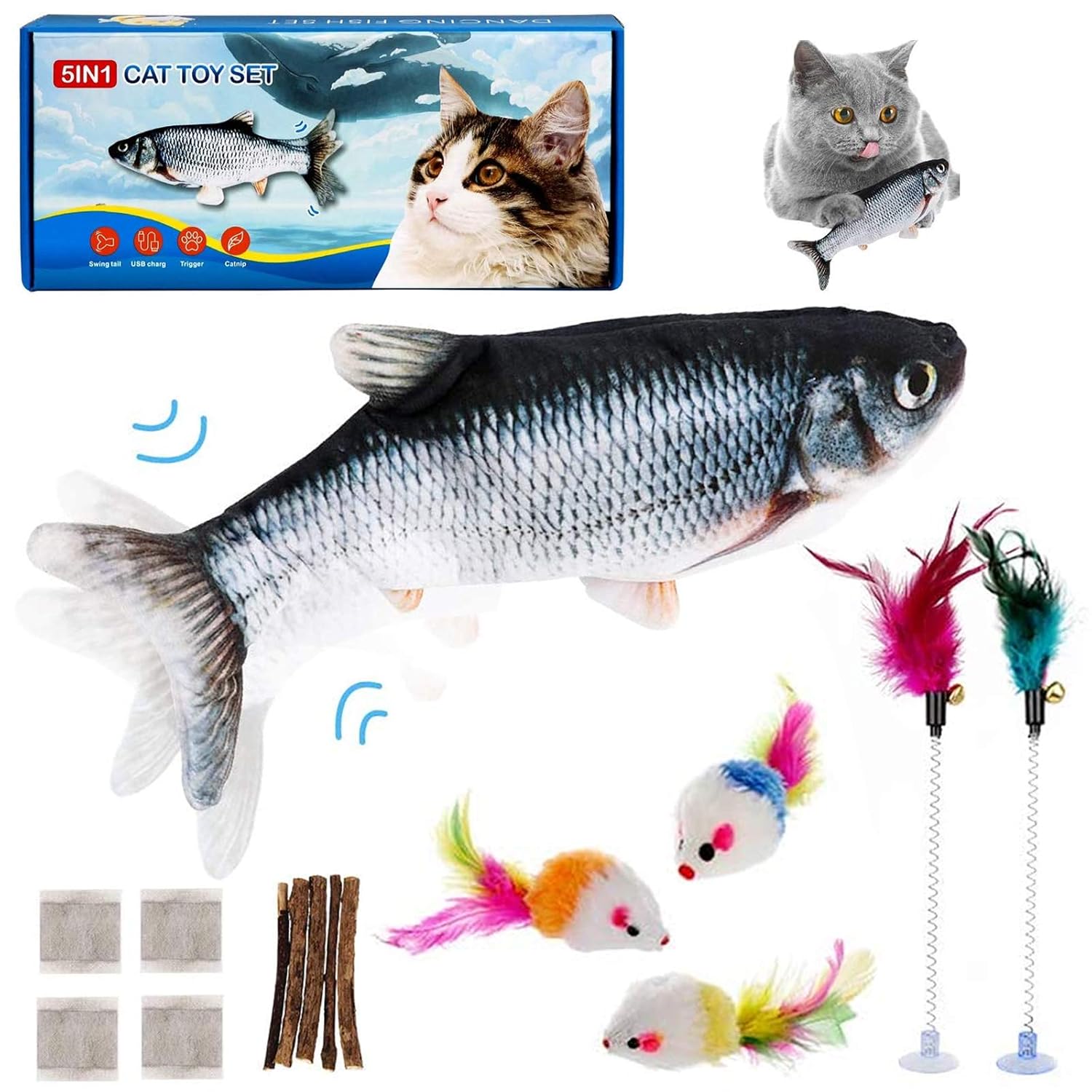 Buy ETSP Flipping Fish Cat Toy, Interactive Cat Toy, Rechargeable Self