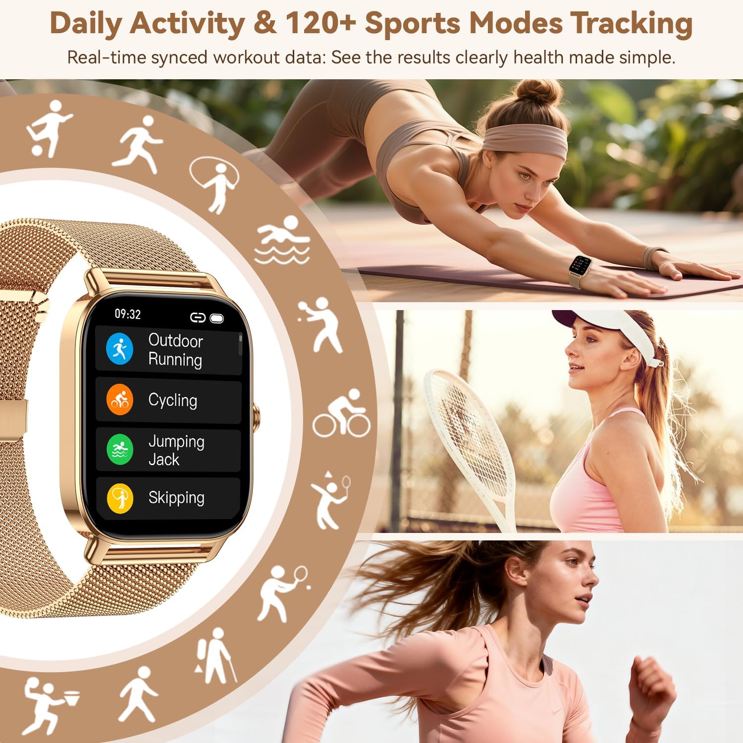 Smart Watch for Women Men Fitness: Waterproof Make Answer Call Digital Mens Watches Running Pedometer Smartwatch for Android Phone iPhone Samsung Compatible Heart Rate Monitor SpO2 Step Tracker Gold