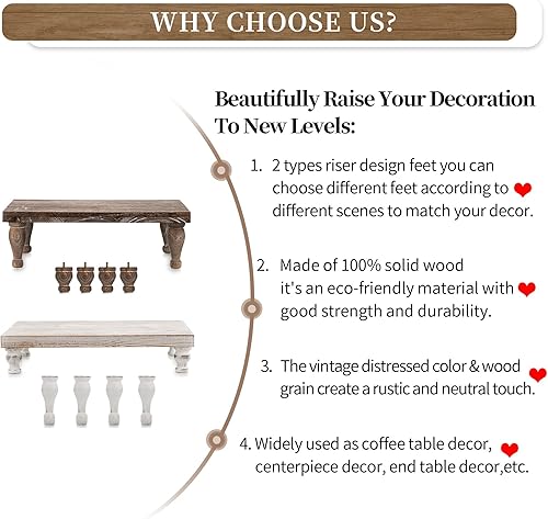 Miniatura 7 de Hanobe Bandeja decorativa de madera elevadora soporte de exhibición de pedestal de madera rústica, bandeja marrón rústica, centro de mesa para