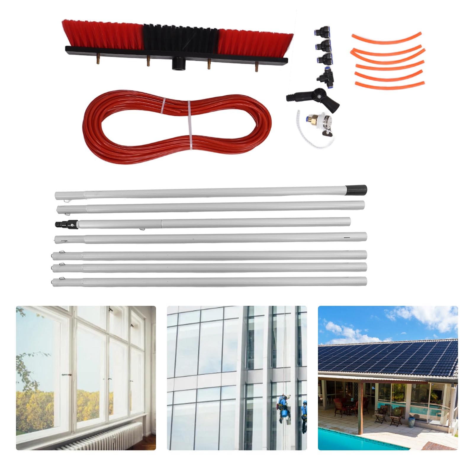 aqxreight Zestaw z tyczką Fed Brush Duty Duży Rozmiar Przenośna Myjnia Wysuwany środek Czyszczący System Paneli Słonecznych 6 M Słupek Plus 50 Cm Panele Szczotkowe i do Cl Zestaw z tyczką System (7m