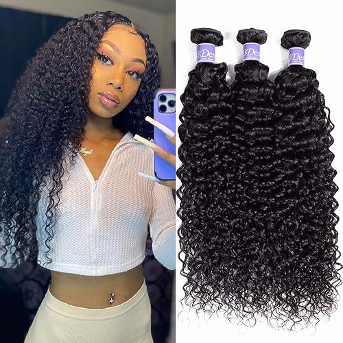 Miniatura 10 de 3 manojos de cabello rizado brasileño 10A (14, 16, 18 pulgadas, 10.05 oz), tejido de cabello humano virgen brasileño 100% sin procesar, color negro