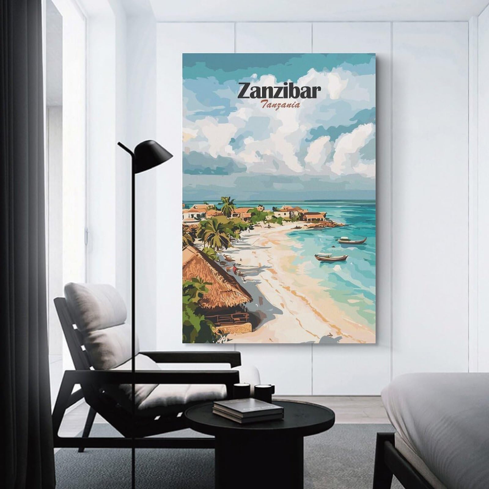Junmoney Zanzibar Beach Scene Wall Picture Print 20x30inch(50x75cm), for Home Office, Desk Area Or Studio, Home Office Artwork with Decorative Appeal