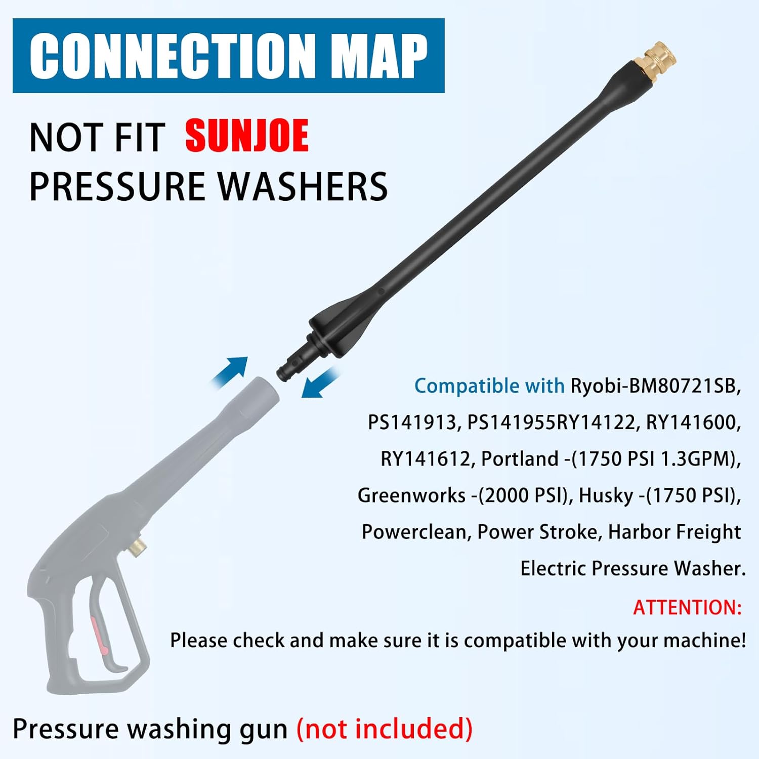Pressure Washer Wand 308494075 for Ryobi, Portland, Husky Pressure Washer Gun, 2000 PSI