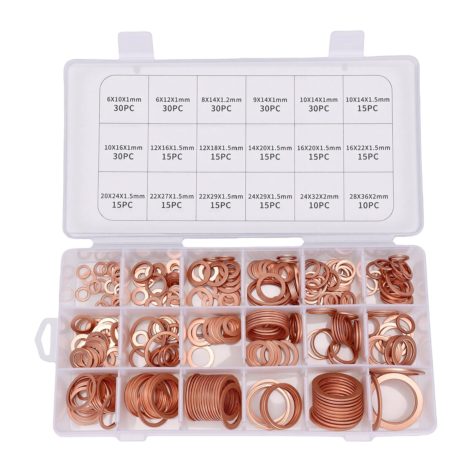 Tnfeeon Juego de 350 Arandelas de Cobre de 18 Tamaños, Kit Surtido de Juntas de Anillo de Cobre con Arandelas de Premium para Plomería Automotriz, Sellado de Tapón de Drenaje de