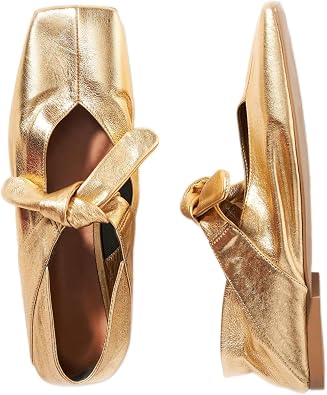 Yishaweiqi Bow Knot Ballet Flats Shoes for Women Bowtie Strap Ballerina Shoes Slip-on Square Toe Mary Jane Flats