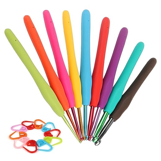 Coopay Crochet Hooks Ergonomic Soft Grip, 2mm-6mm Metal Crochet Set for Beginners, 19PCS Knitting Yarn Hook Kit w Stitch Marker, Knitting Needles for Arthritic Hands, Best DIY Craft Gift for Christmas