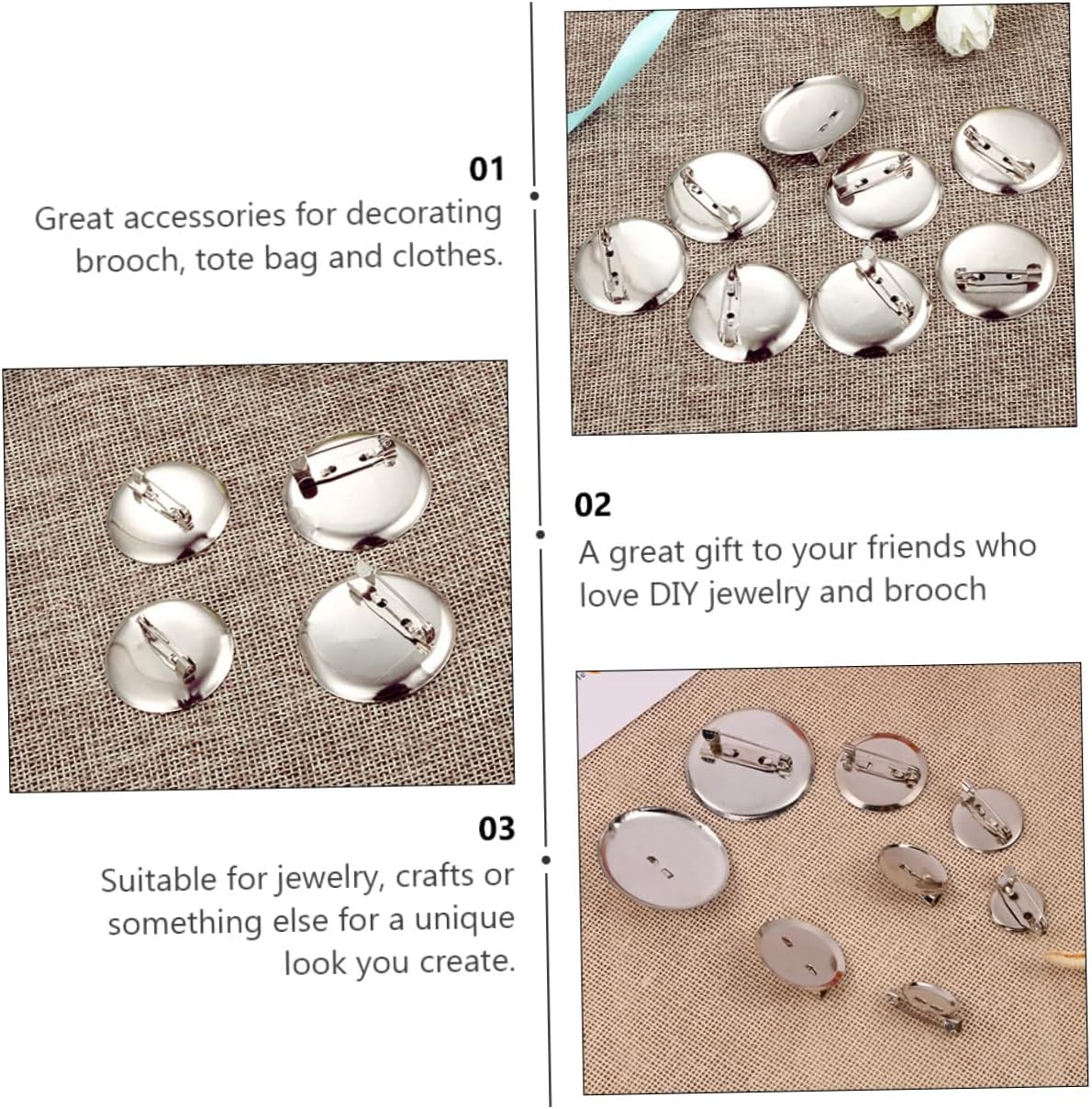 3sets Jewelry Makings for Brooches Round Pin Brooch for Craft DIY Bottom Support Clips 100pcs*3