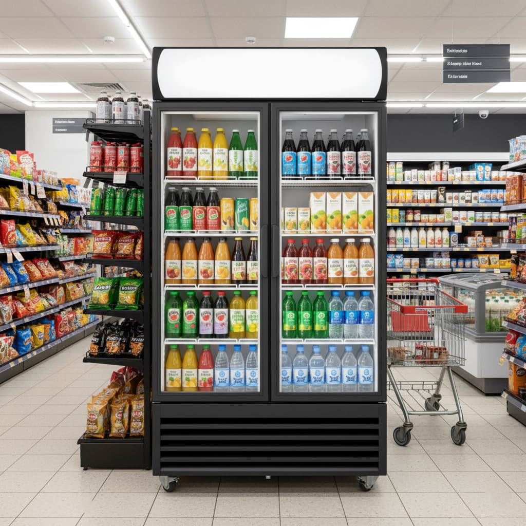 Générique Armadio per bevande - 568 L - 2 ante vetrate - interno bianco - raffreddamento positivo +1°C/+10°C - LED - 8 ripiani regolabili - Dimensioni LPH: 880 x 610 x 1973 mm