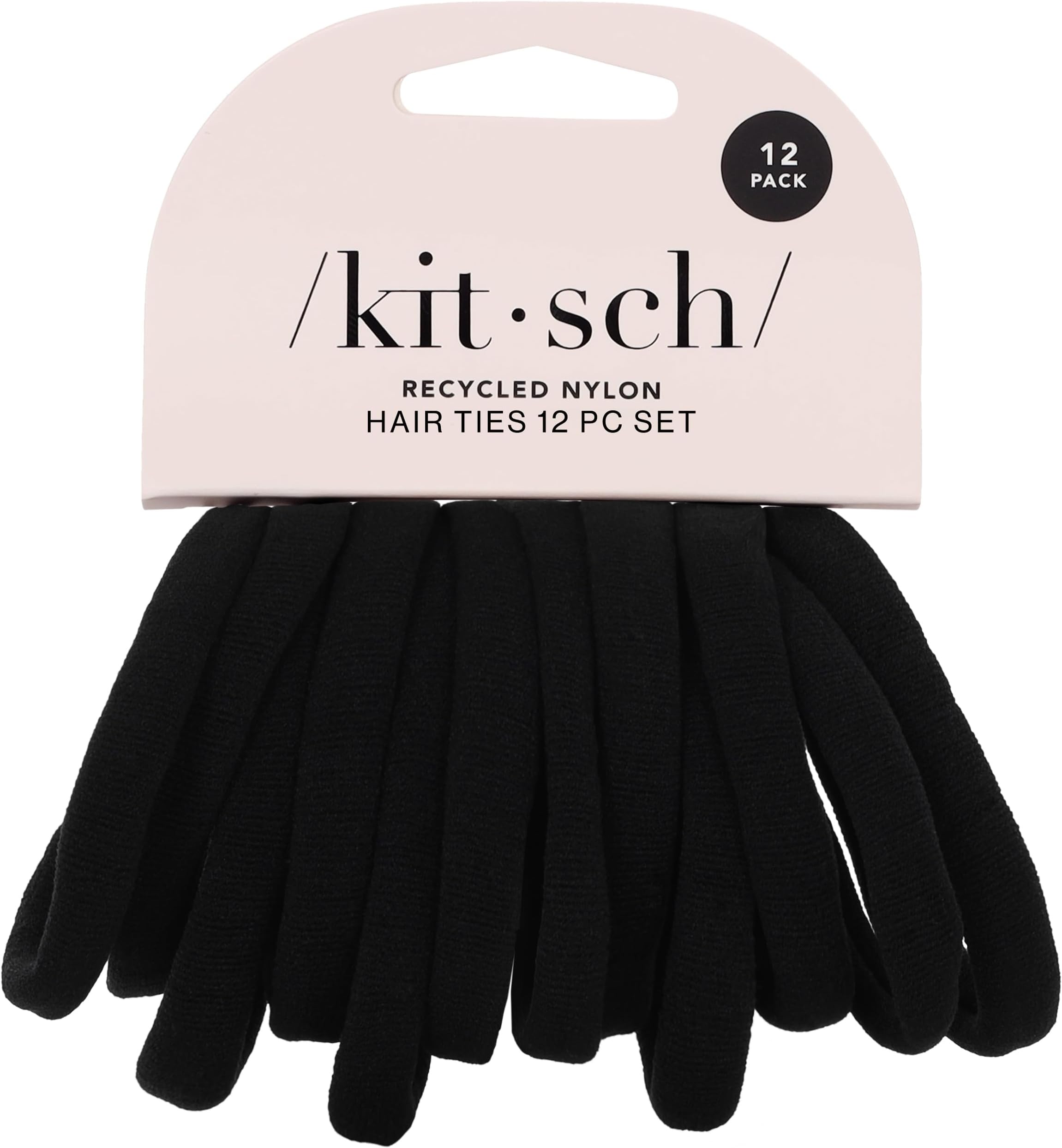 Kitsch Nylon Hair Ties No Damage - Stretchable Hair Bands for Strong All-Day Hold, Ponytail Holders | Hair Accessories for Girls | Ideal Gifts for Women & Mothers Day Gifts For Mom - Black, 12 Pcs
