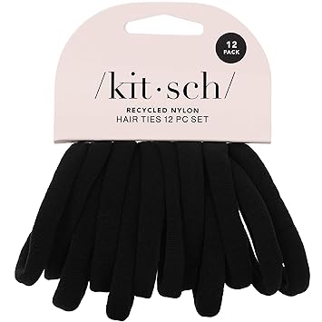 Kitsch Nylon Hair Ties No Damage - Stretchable Hair Bands for Strong All-Day Hold, Ponytail Holders | Hair Accessories for Girls | Ideal Gifts for Women - Black, 12 Pcs