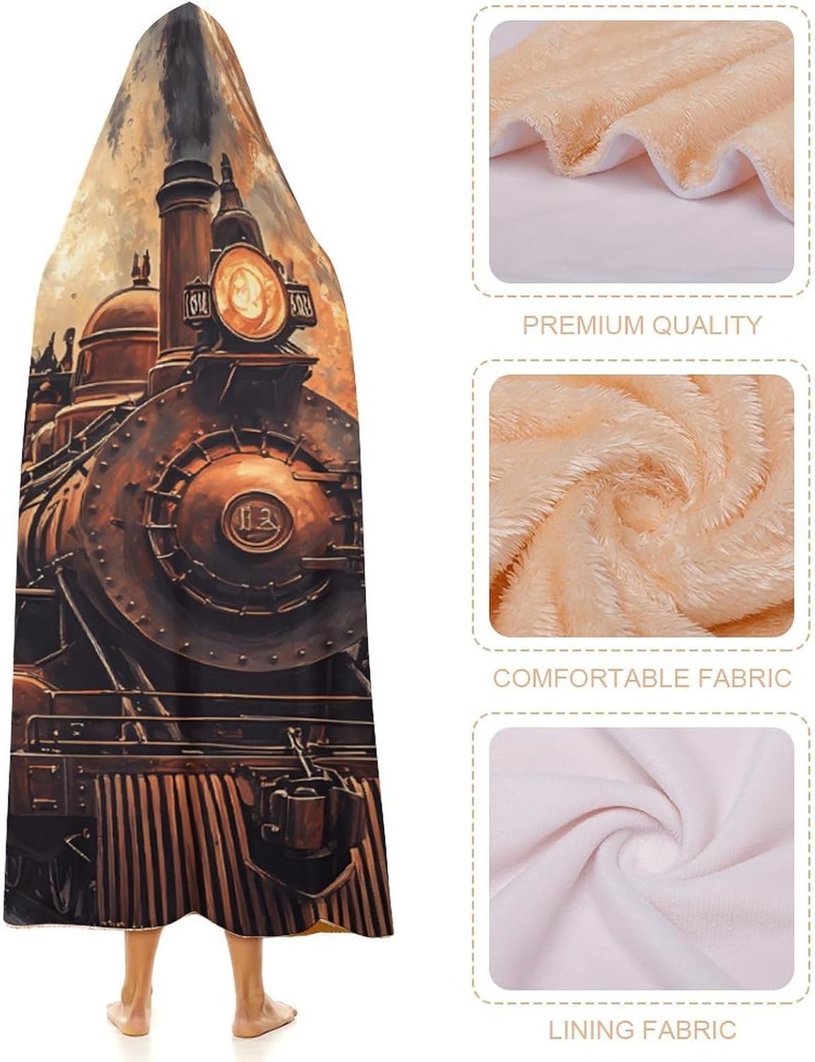 Steam Train in The Autumn Forests Fashion Wearable Blanket Hoodie Fleece Throw Cloak Robe Unisex