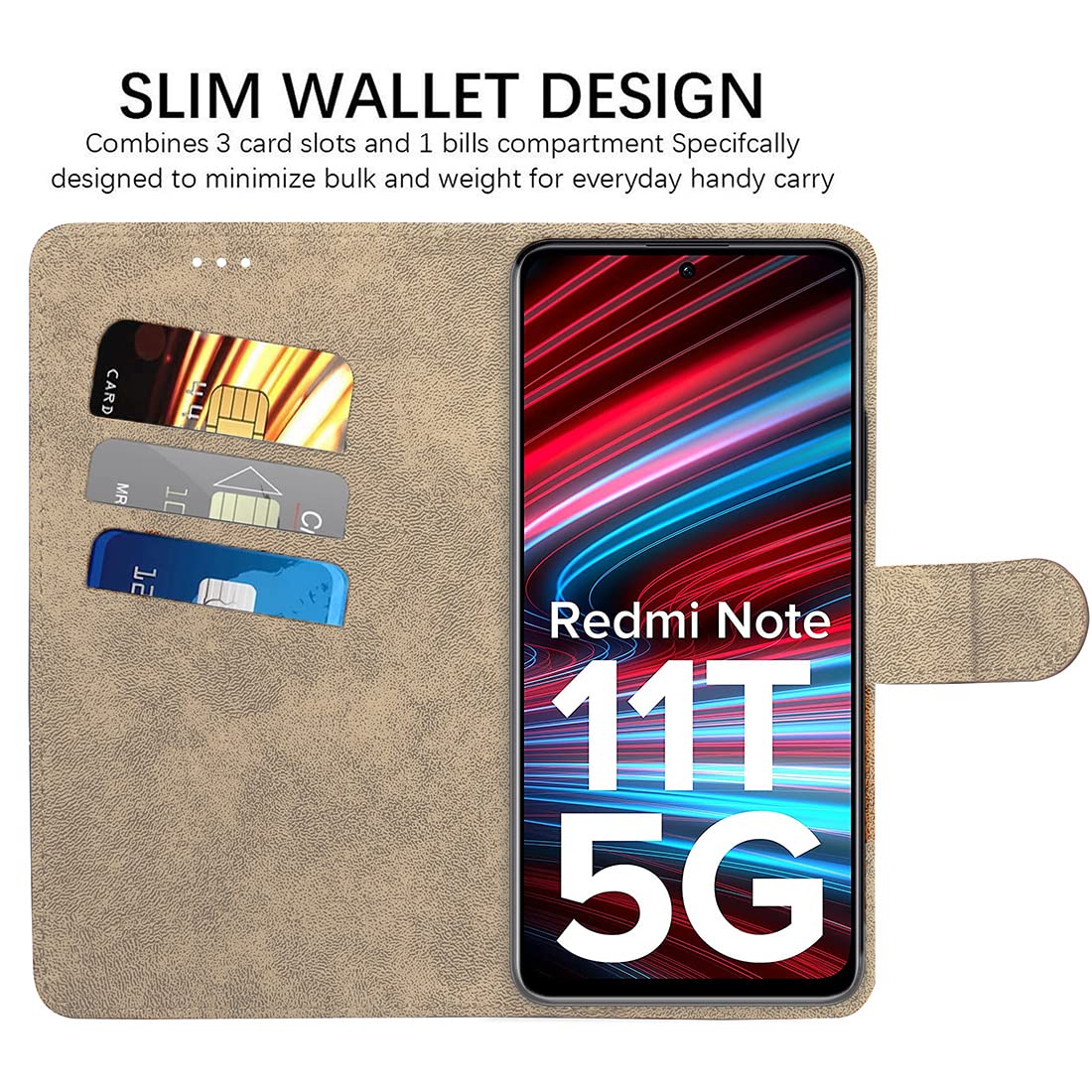 Leather Flip Cover for Redmi Note 11T 5G / Poco M4 Pro 5G - Brown -3 Leather Flip Cover for Redmi Note 11T 5G / Poco M4 Pro 5G - Brown -3