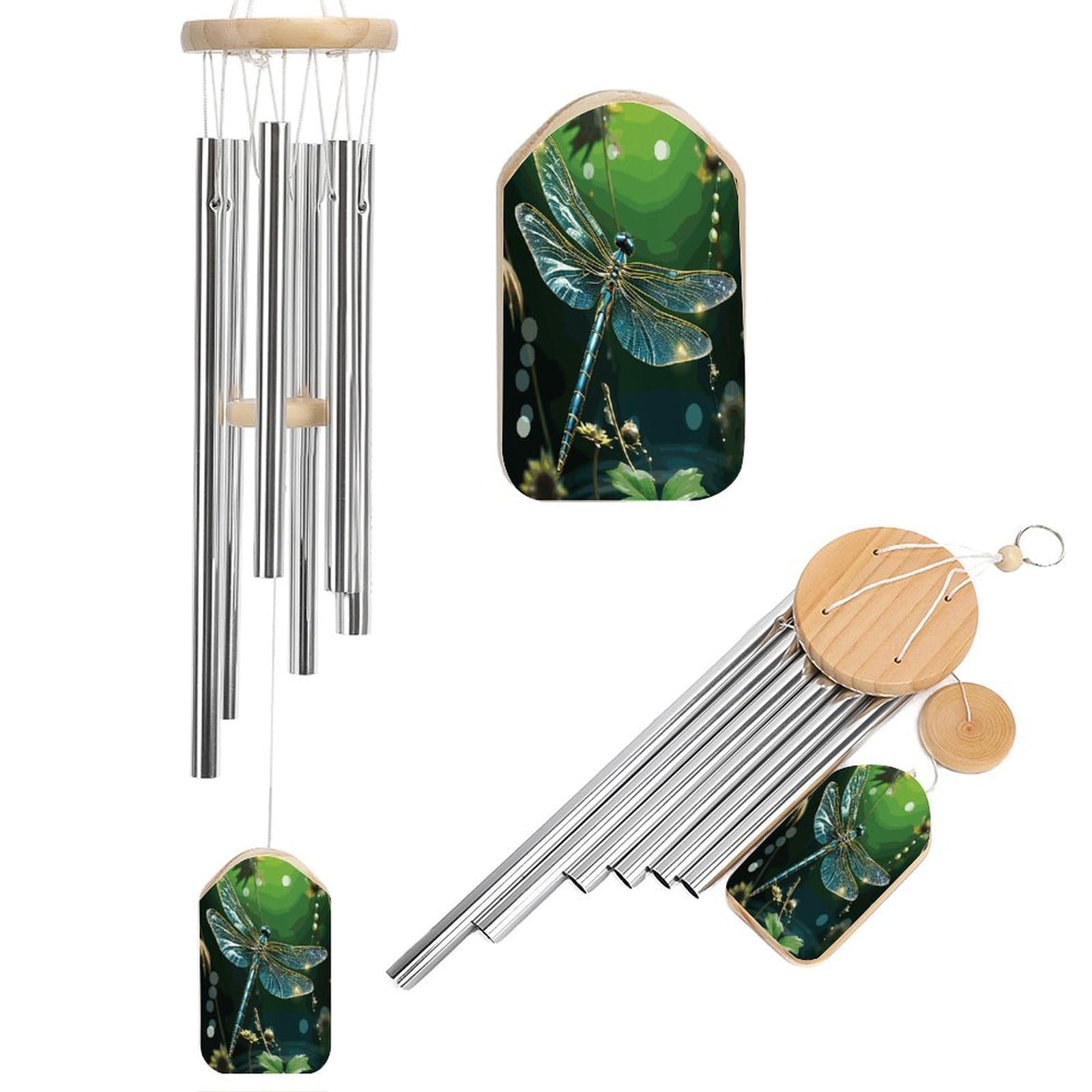 Dragonfly Green Wind Chimes for Outside Personalized Sympathy Wind-Chime with 6 Tuned Tubes Elegant Aluminium Wind Chimes Memorial Windchimes Best Gift 20.5"