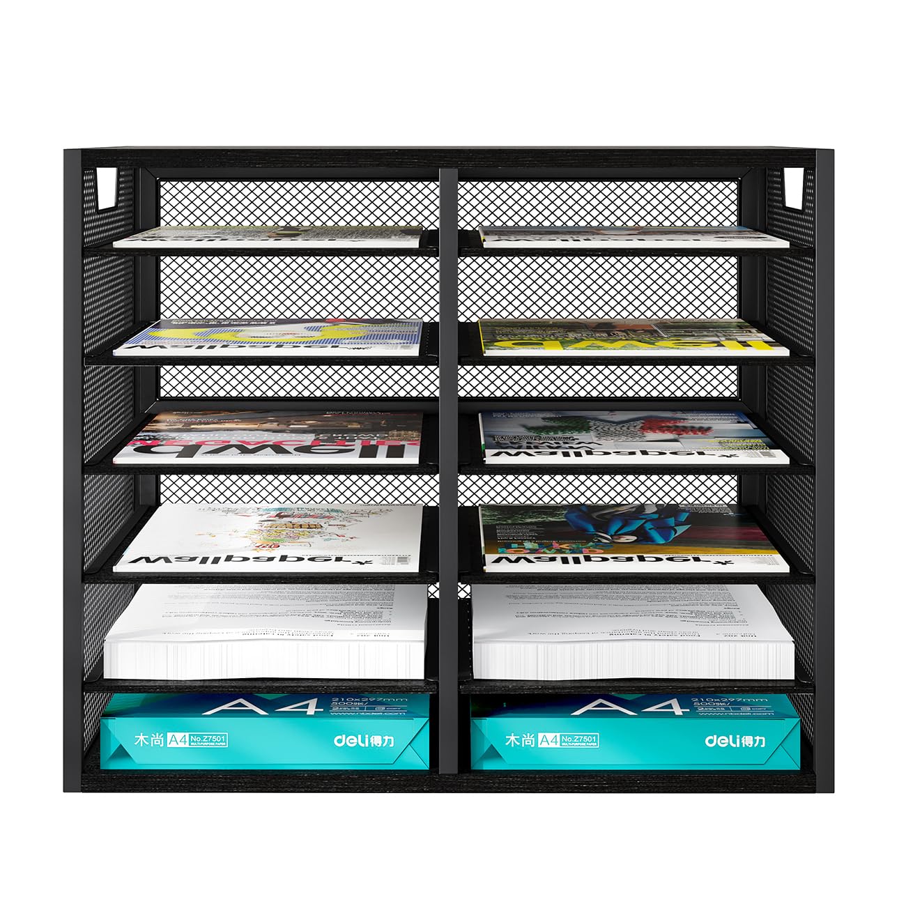 12 Fächer Hohe Kapazität Briefablage, Verstellbarer Post-Organizer Ablagefächer Stapelbar Dokumentenablage a4 Schreibtisch-Papierablage-Organizer für Büro/Zuhause/Schule,Schwarz