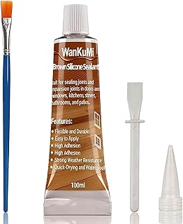 WanKuMi Brown Caulk, Brown Silicone Caulk, Caulking Sealant, Strong Bonding, Flexible, Waterproof for Interior and Exterior Doors, Window, Roofing Siding, Wood Flooring, Roofing etc, 100ml
