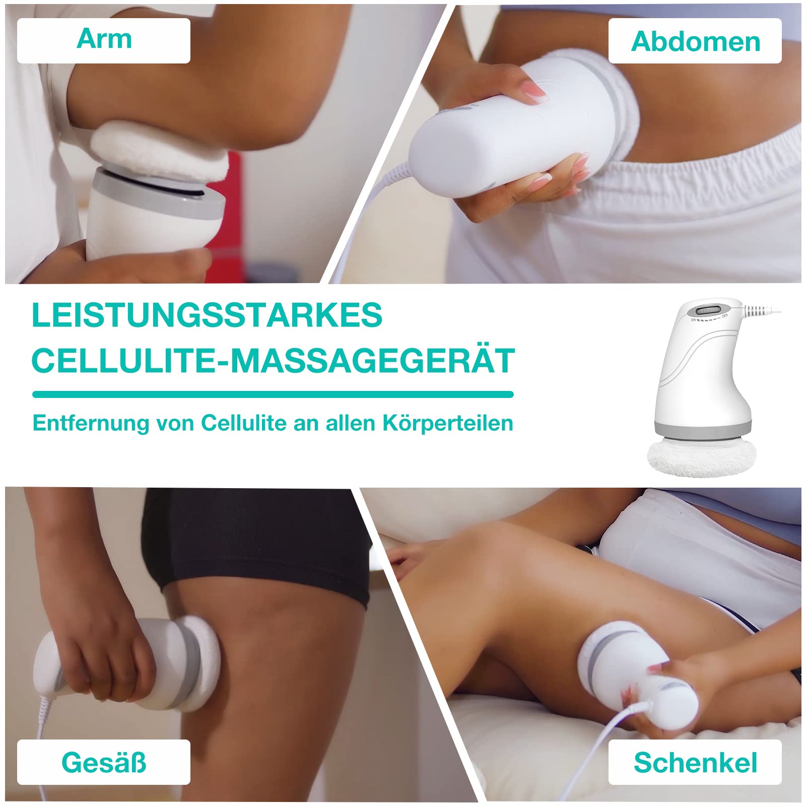 Cellulite Massagegerät Elektrisch, Anti Cellulite Massagegerät für Bauch, Gesäß, Beine, Cellulite-Massage mit 6 Waschbare Pads die Haut Heben, Straffen und Glätten