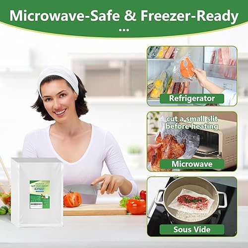 Miniatura 4 de 100 bolsas selladoras al vacío de 8 x 12 pulgadas para alimentos, bolsas de sellado al vacío precortadas, seguras para contacto con alimentos,