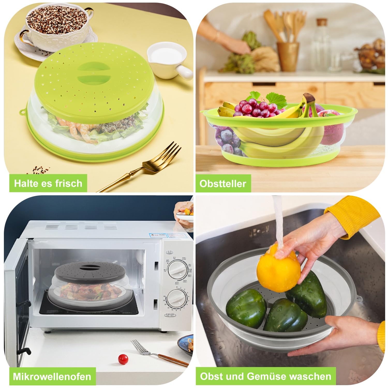 Royouzi 2 PièCes Cloche Micro Onde Couvercle Micro Ondes Pliable Panier