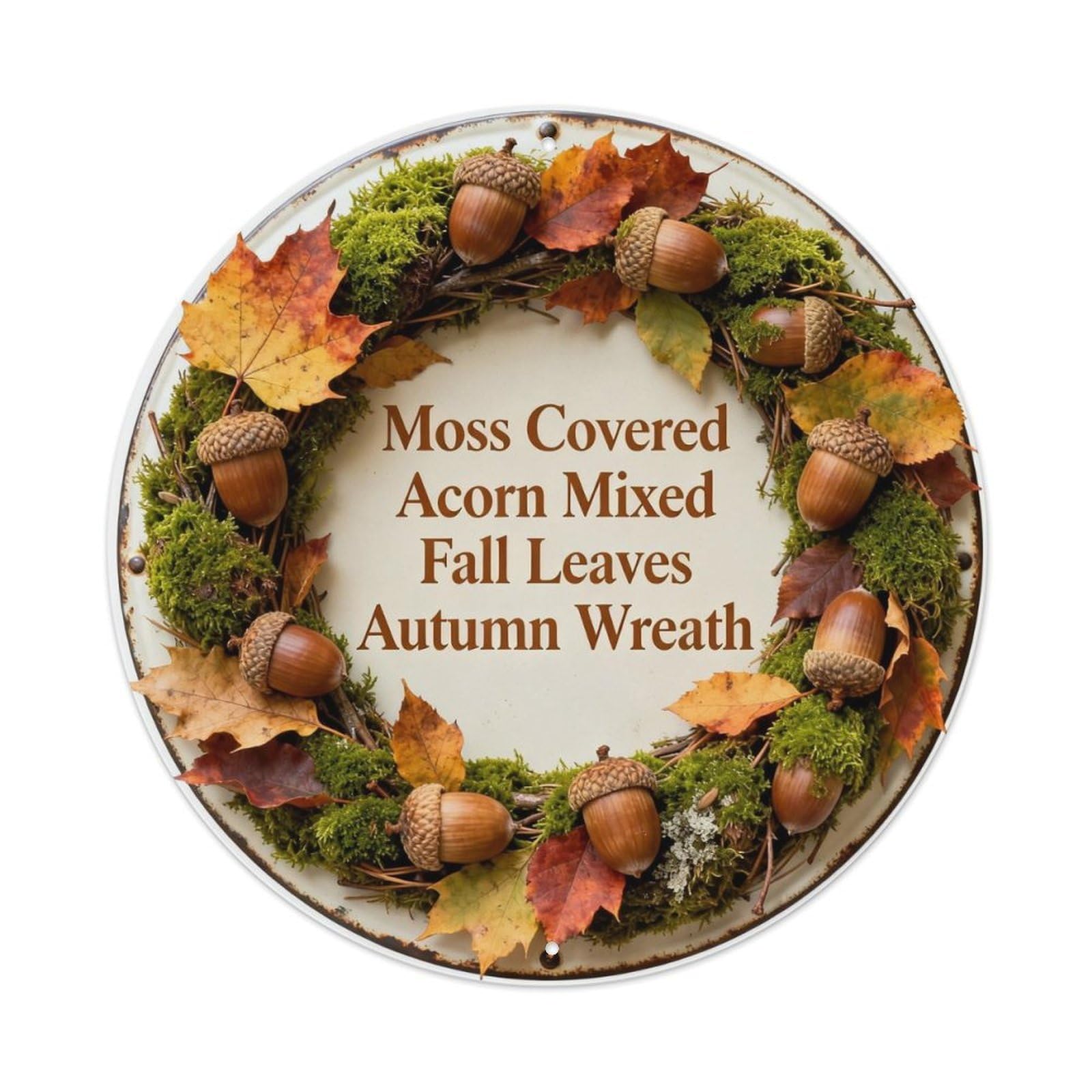 Moss Covered Acorn Mixed Metal Tin Sign Plaque