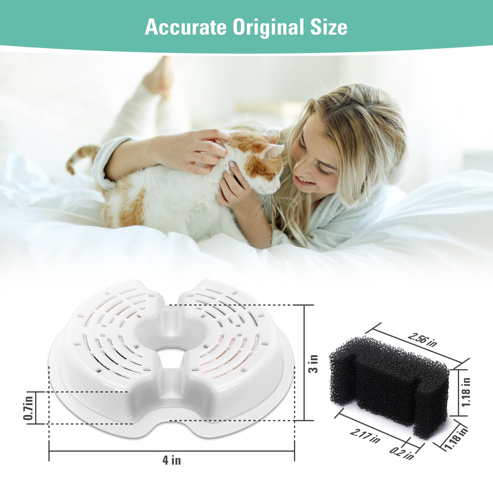 Paquete de 8 filtros de repuesto y 8 filtros de bomba para fuente colorida para gatos de 67 onzas/2 L con luz LED, filtro de fuente de agua para gatos BFLICROY con filtración cuádruple