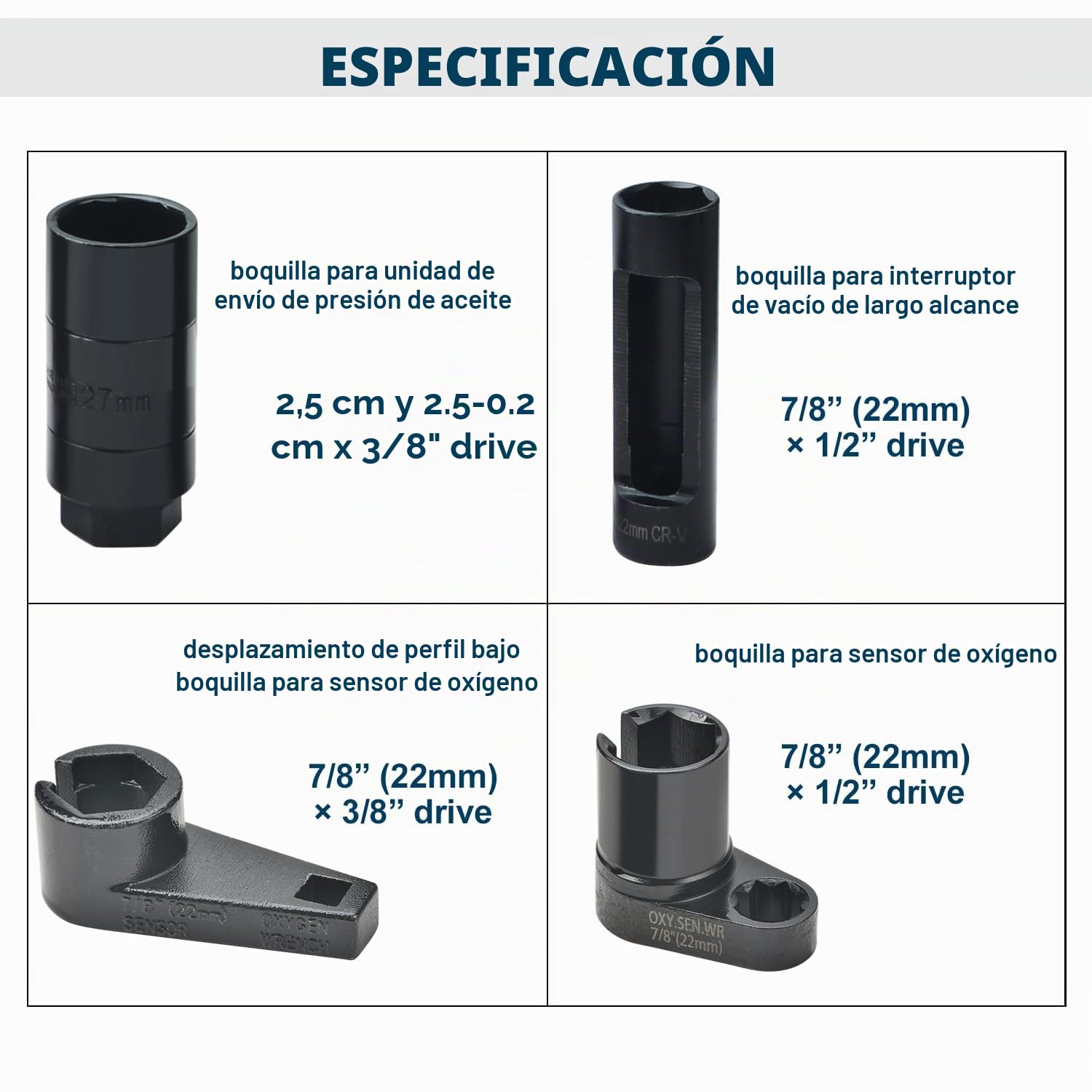 Llaves Sonda Lambda, 22mm 27mm 29mm Vaso Sonda Lambda, Llave de Vaso Para Sondas Lambda (10 piezas)