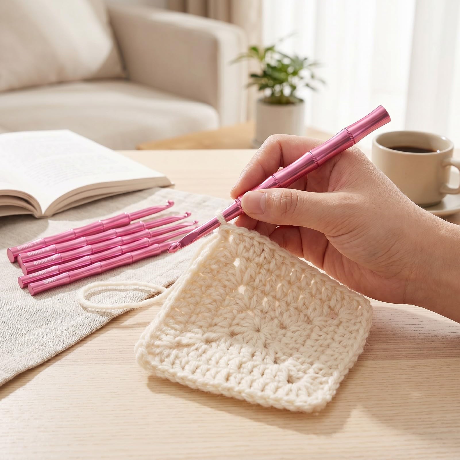 RIZGHWOY Set de Ganchillo, 9 Piezas de Aluminio Ergonómico con Estuche para Proyectos de Tejido