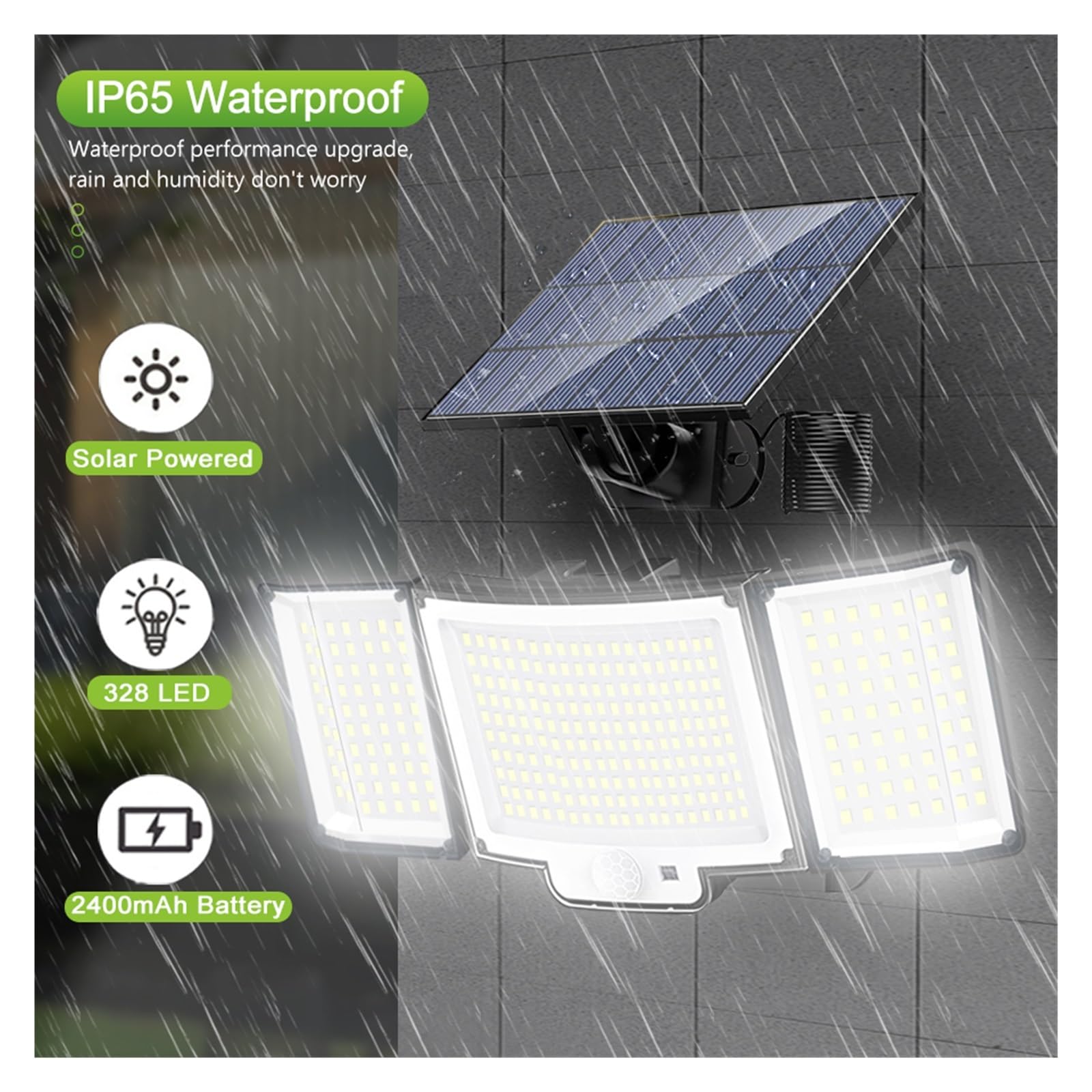 Focos solares LED 328 LED Lámpara Solar Al Aire Libre 128 Lámpara De Pared IP65 Focos Impermeables Lámpara Sensor De Movimiento Solar 3 Modos Luz De Calle Decoración De Jardín El ahorro de energía ( C