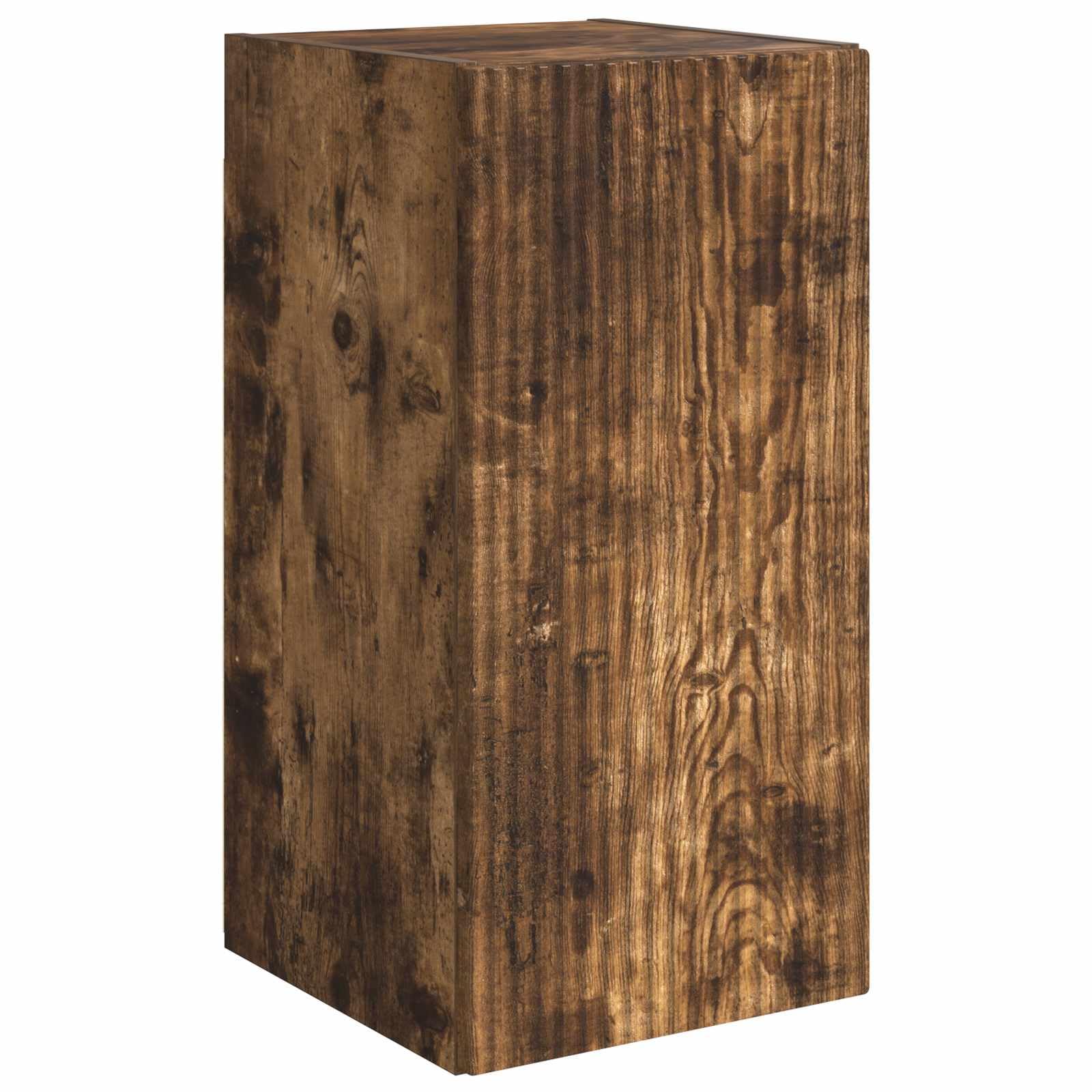 6-Piece Floating TV Stand Set, Smoked Oak Wall Mounted Console | Made of durable engineered wood, this space-saving media center optimizes storage in living rooms and media corners.