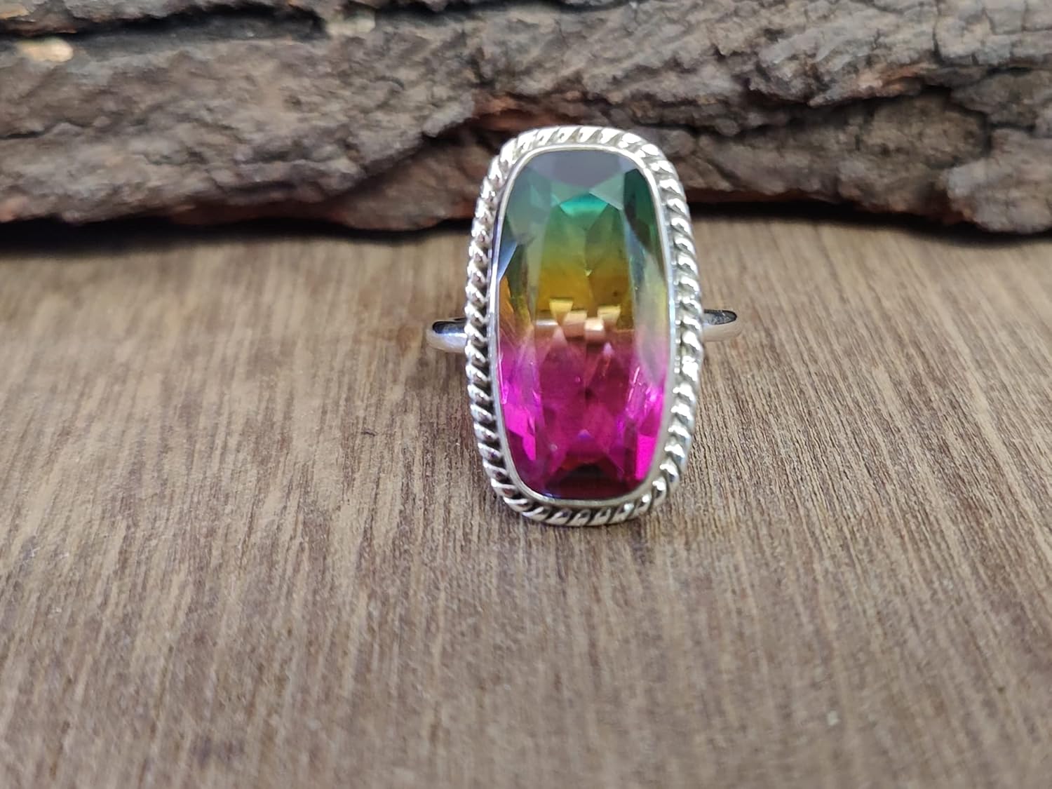 Boho Ring, Watermelon Tourmaline Ring, Rings for Women, 925 Solid Sterling Silver Ring, Tourmaline Quartz Ring, Handmade Jewelry, Statement Ring, Gift for Her