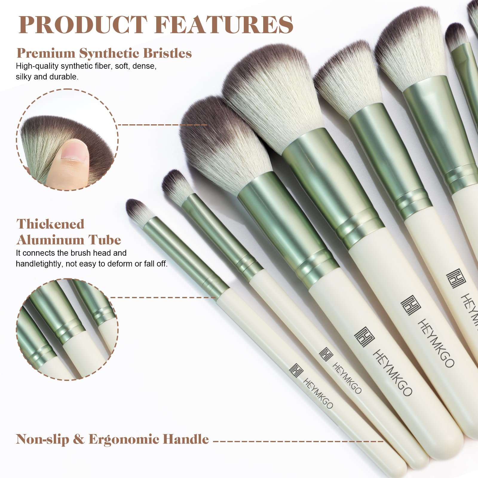 HEYMKGO Set Pennelli Make Up 12 Pezzi Diversity Pennelli Trucco Premium Setole Sintetiche Fondotinta In Polvere Correttori Fard Blending Rossetto Ombretto Sopracciglia Illuminante Pennello Trucco