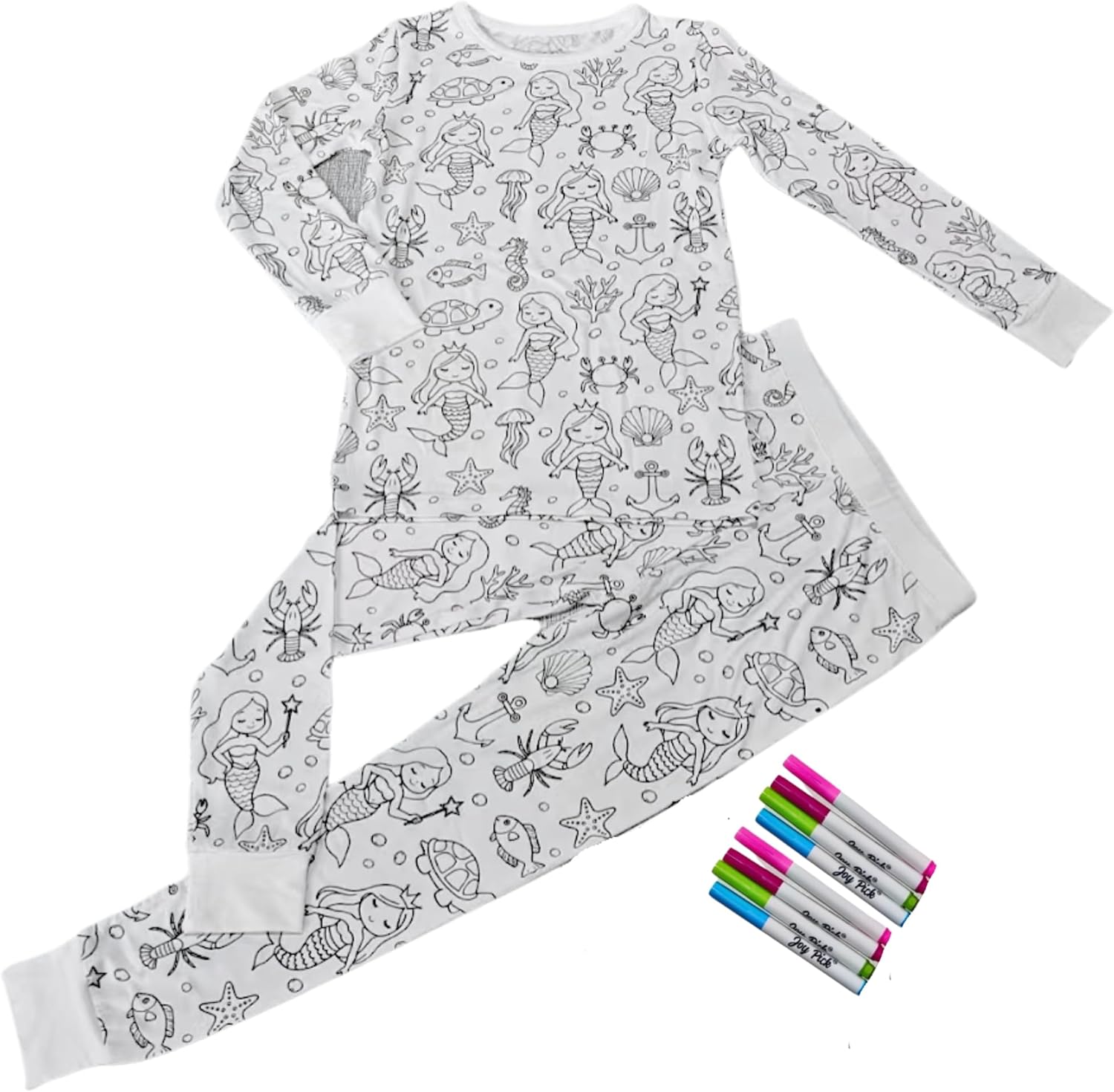 Colorable Pajamas for Kids with Markers - Color Me Pajamas, Reusable Color-Again Bamboo Viscose 2-Piece PJs for Kids