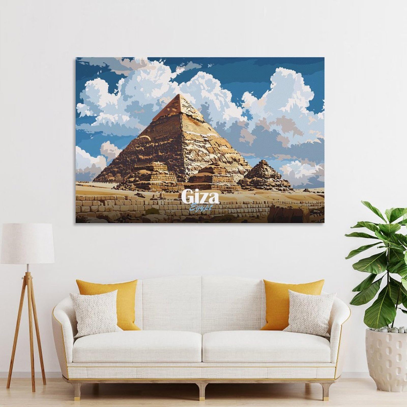 Junmoney Unframe-Style-9 'Giza Pyramids Landscape Wall Decor Canvas Print, 20X30inch(50X75cm), For Lounge, Bedroom Or Personal Spaces, Thoughtful Wall Decor For Art Lovers