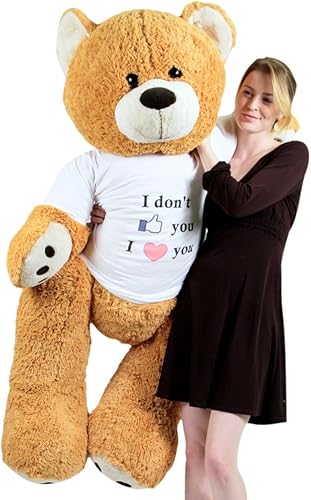 Big Plush Giant Love Teddy Bear - Camiseta con texto en inglés "I Don't Like You I Love You I Love You", color marrón miel
