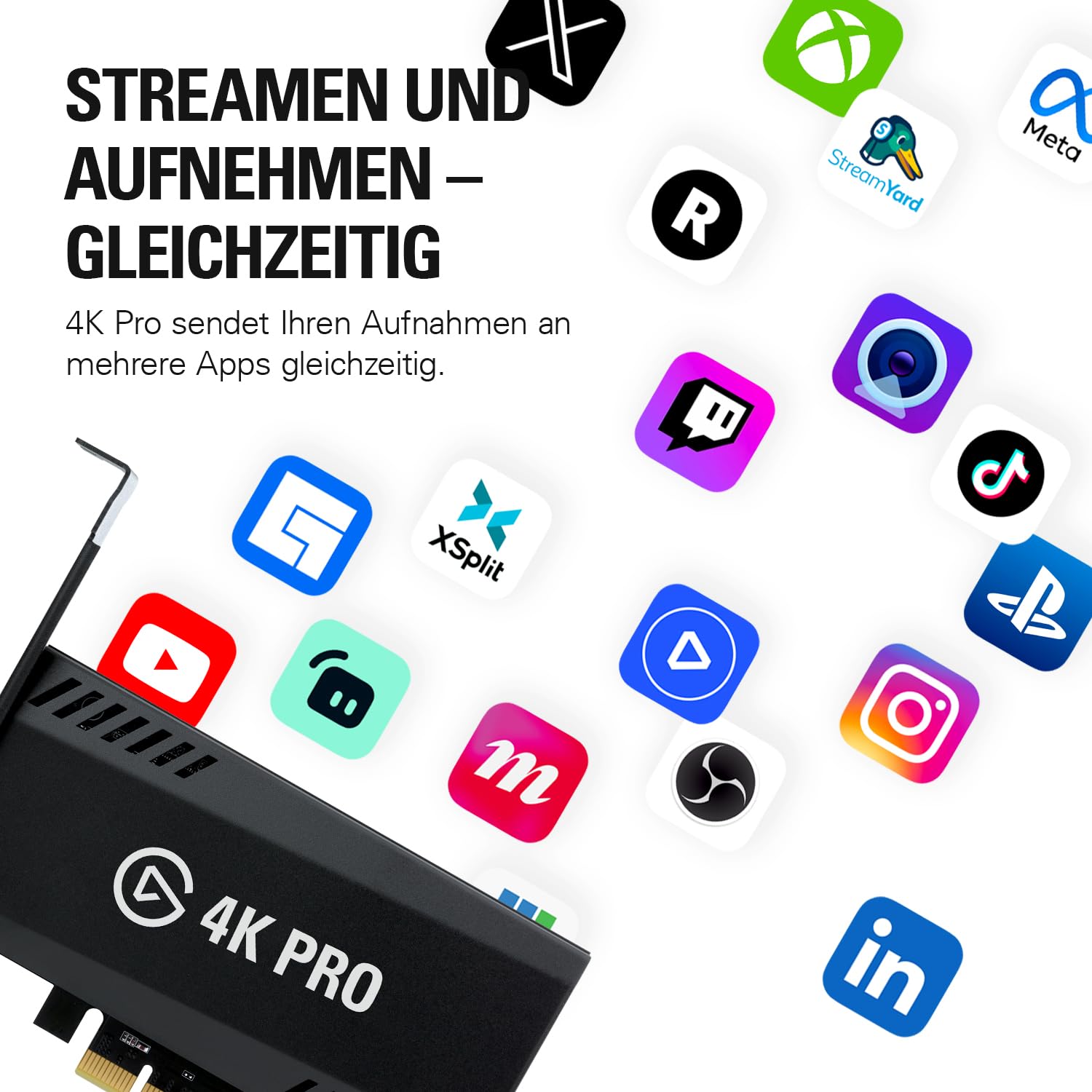 Elgato 4K Pro, Interne Capture-Karte: 8K60-Passthrough|4K60 HDR10 mit ultraniedriger Latenz auf PS5|Pro, Xbox Series X|S, Nintendo Switch 2, OBS und mehr, Streaming, kompatibel PC und Dual-PC-Setups