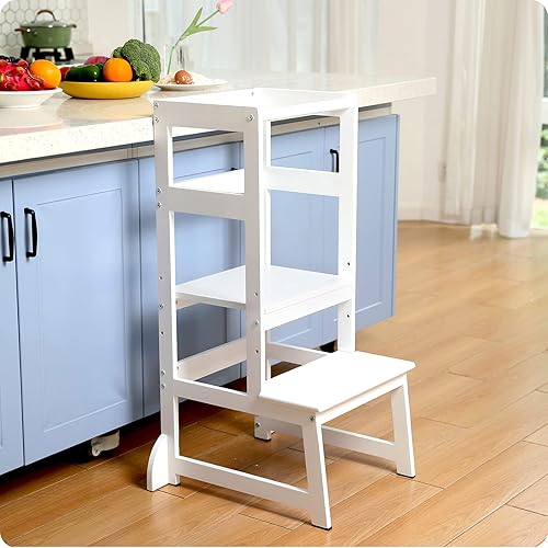 Miniatura 7 de Taburete de cocina ajustable en altura para niños pequeños, taburete de aprendizaje Montessori para niños, torre de pie para bebé, ayudante de pie