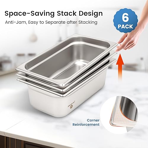 Miniatura 4 de Paquete de 6 bandejas de hotel, 12 tamaño 2.6 "de profundidad, NSF, bandeja comercial de acero inoxidable, bandeja de mesa de vapor, bandeja de