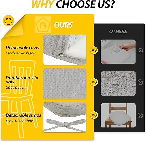 Miniatura 54 de AAAAAcessories Cojines en forma de D, espuma de 2 pulgadas de grosor, con lazos y funda extraíble lavable a máquina, 17 x 16 pulgadas, juego de 4