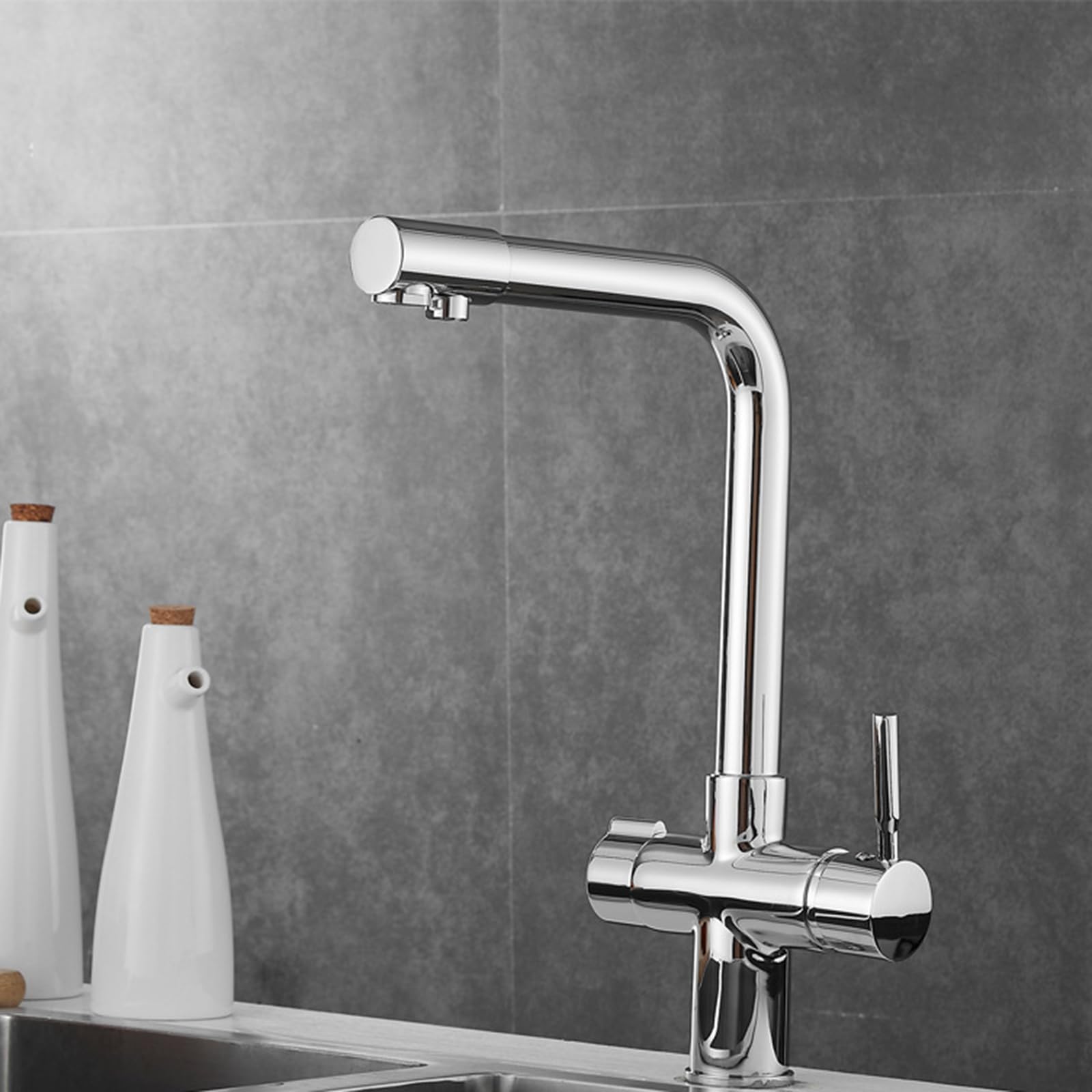 Robinet de cuisine 3 voies en laiton chromé éclatant pour évier moderne
