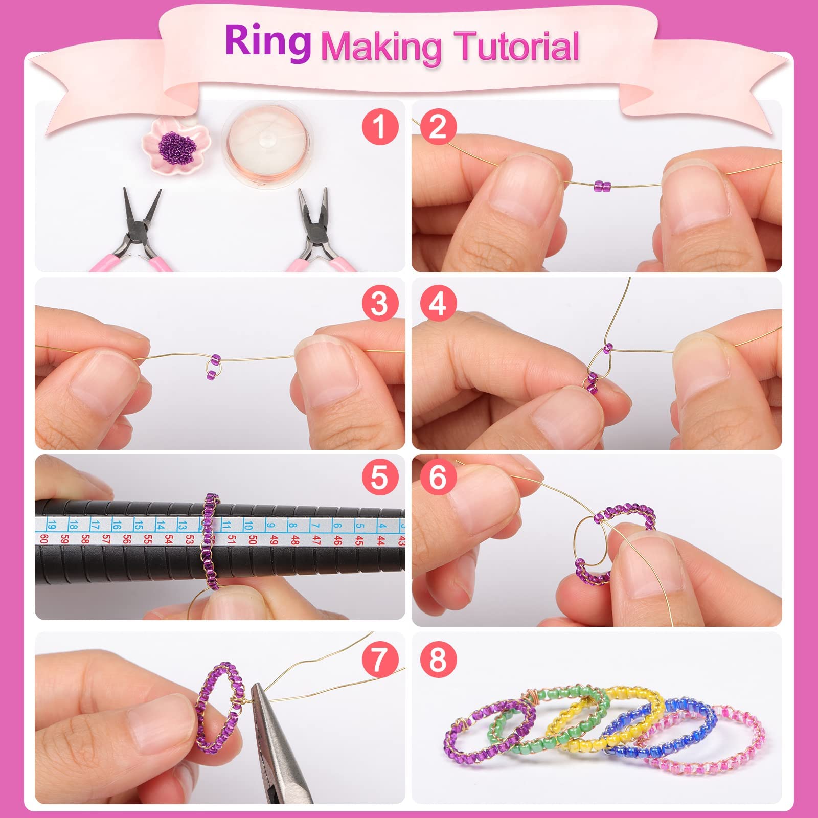 AEMCHDM 8mm Perle Vetro, 400 Pezzi Perline per Braccialetti, 24 Colori Kit Perline per Collane Rotonde Miste, Kit Braccialetti per Fai Da Te Bigiotteria Orecchini Creazione Di Gioielli, Artigianato
