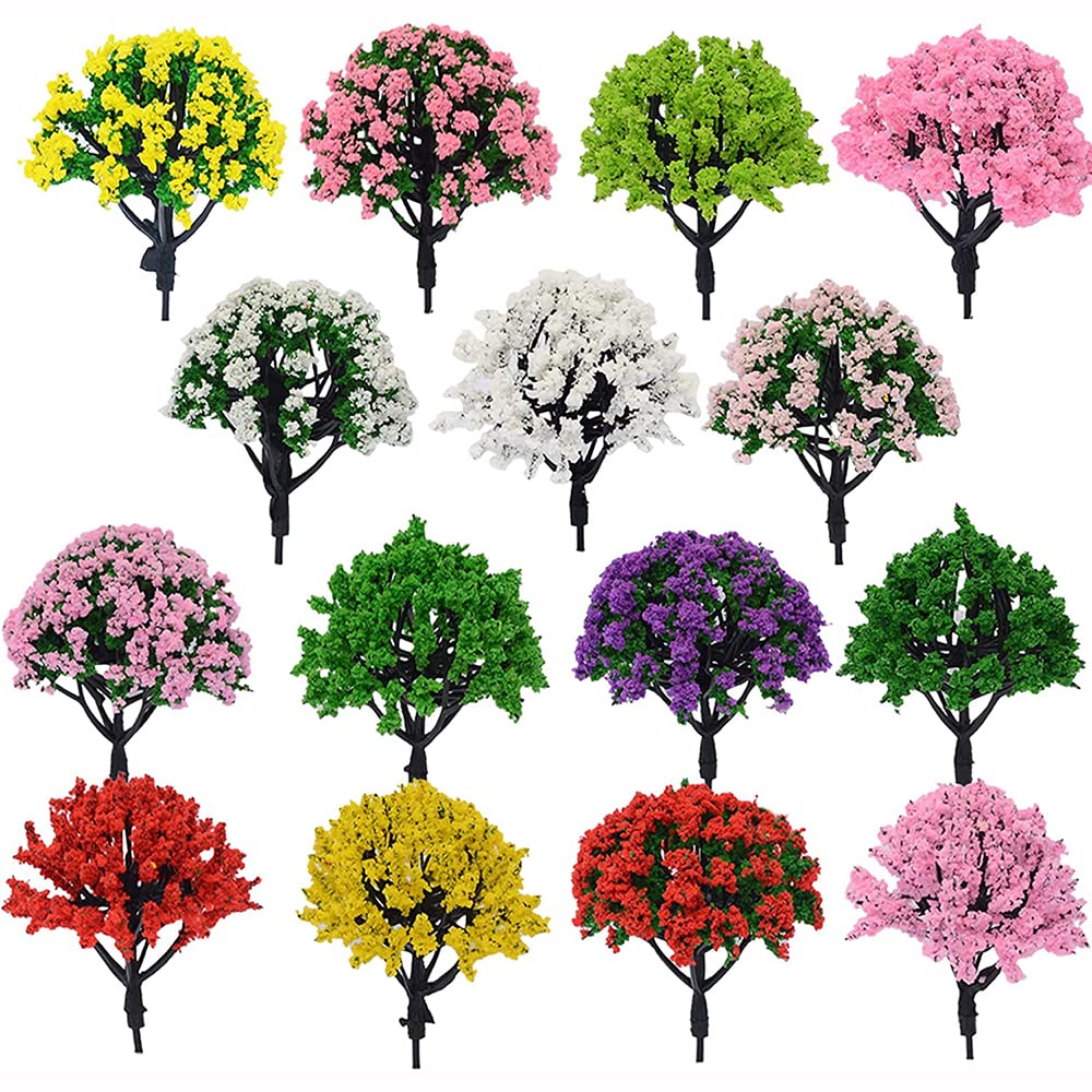 ANCLLO 15Pcs Mixed Model Trees 15 Colors Accessories Model Diorama Models, Model Train Scenery, Model Railroad Scenery with No Bases for DIY Crafts(8 cm/3.15 Inch high)