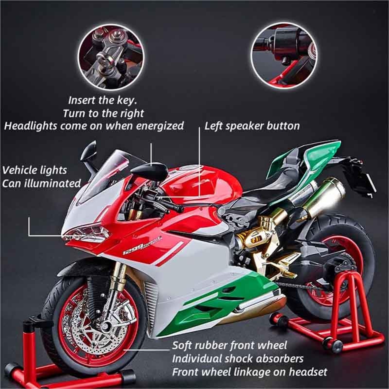 Für Ducati 1199 Panigale Legierung Racing Motorrad Modell Diecast Track Sport Sound Licht Mit Spray Kinder Spielzeug Schlüssel Starten 1:9
