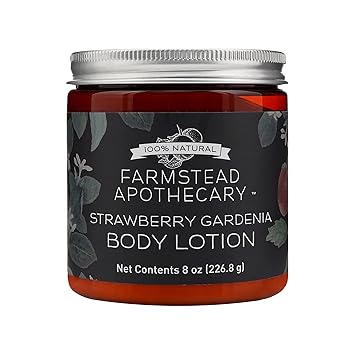 Farmstead Apothecary 100% Natural Body Lotion with Organic Safflower Oil, Organic Sunflower Oil & Organic Vitamin E Oil, 8 Oz (Strawberry Gardenia)