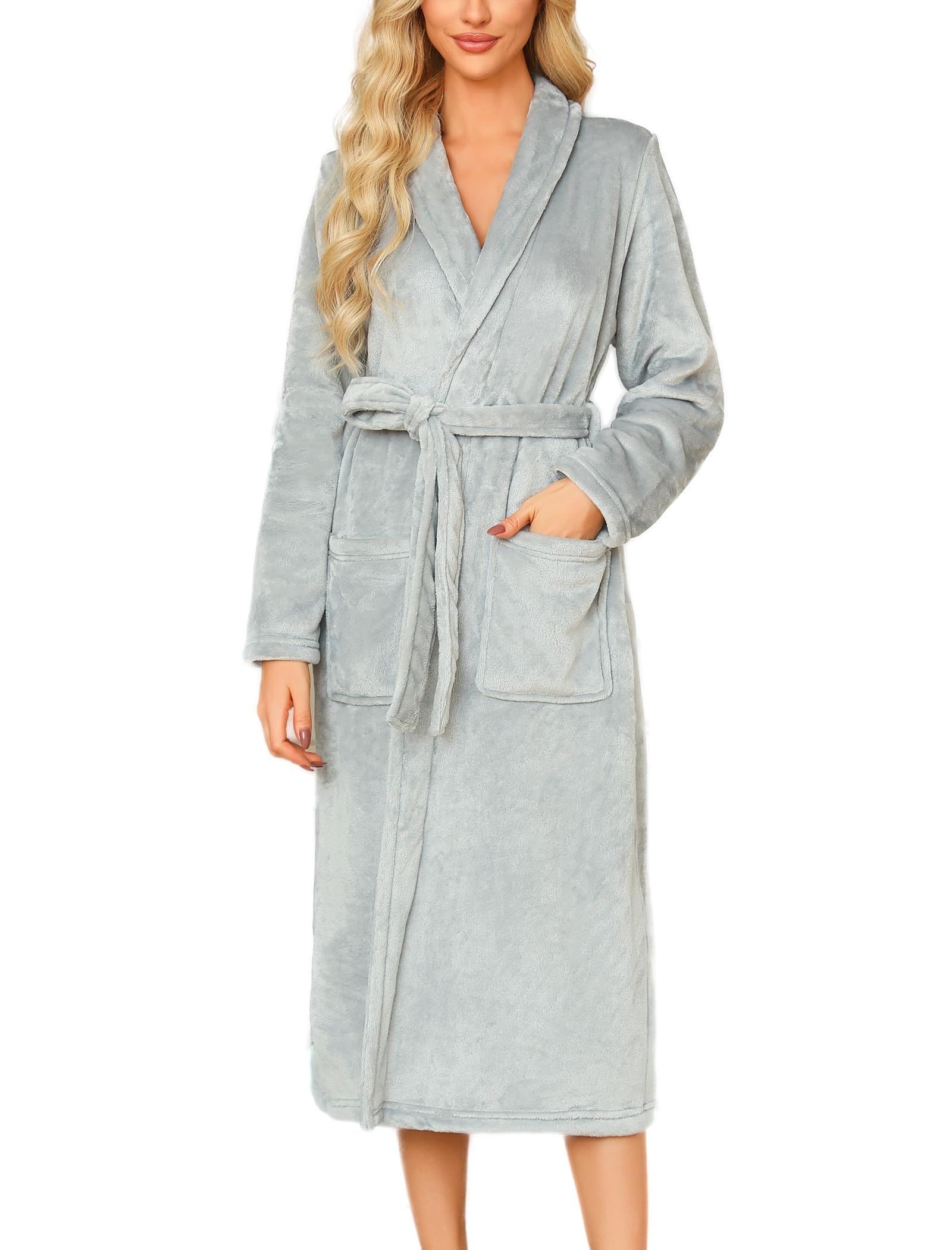 ENJOYNIGHT Womens Plush Fleece Robe Long Fluffy Spa Bathrobe Soft Sleepwear