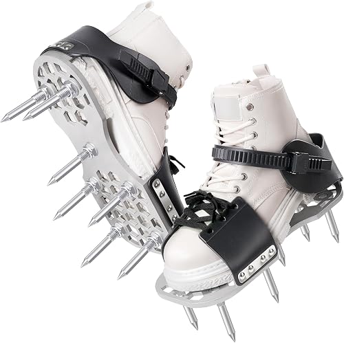LawnVigor Lawn Aerator Shoes Fully Assembled with Ratchet Buckle and 2.16 Inch Spikes for Clay Soil LawnVigor Lawn Aerator Shoes Fully Assembled with Ratchet Buckle and 2.16 Inch Spikes for Clay Soil