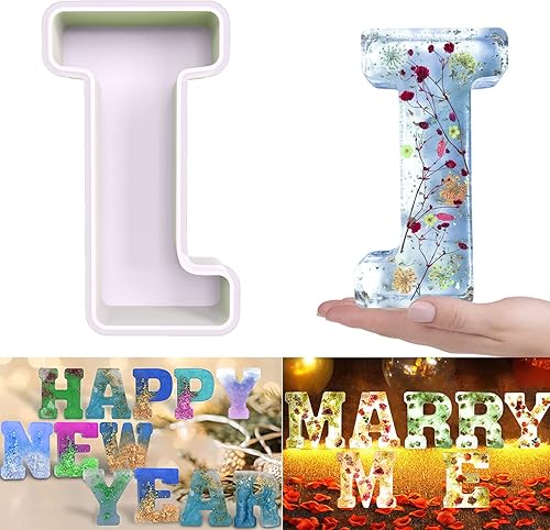 Molde de resina, moldes de silicona 3D de letra J grande para fundición de resina epoxi, moldes del alfabeto de silicona para resina para arte,