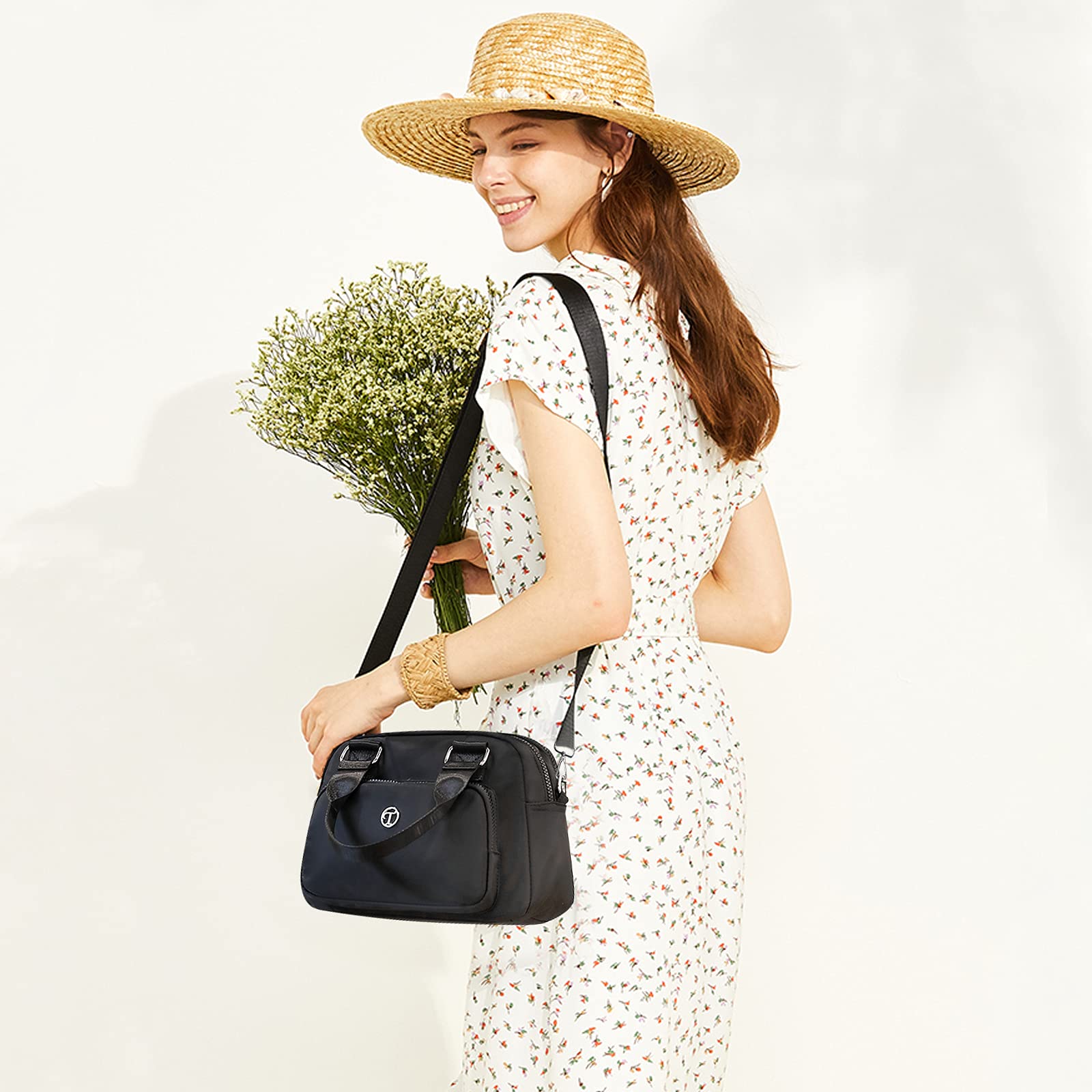 NICOLE & DORIS Borsa a Tracolla Casual Borse da Donna Multi Tasca Messenger Bag Borse a Spalla Leggera Borse Crossbody per Shopper Viaggio Lavoro Nero